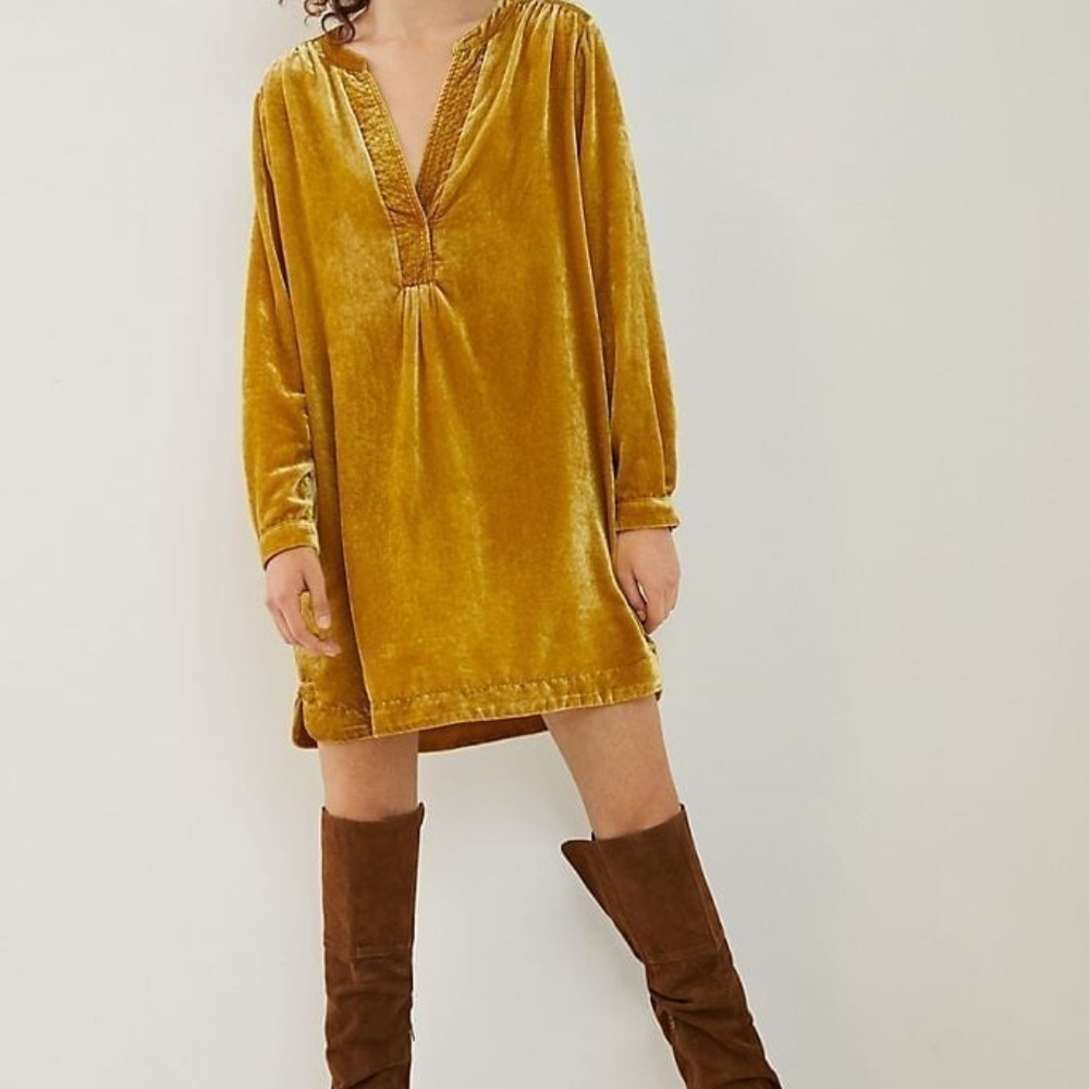 BRAND NEW Anthropologie Melody Mustard Yellow Velvet Tunic Dress NWT